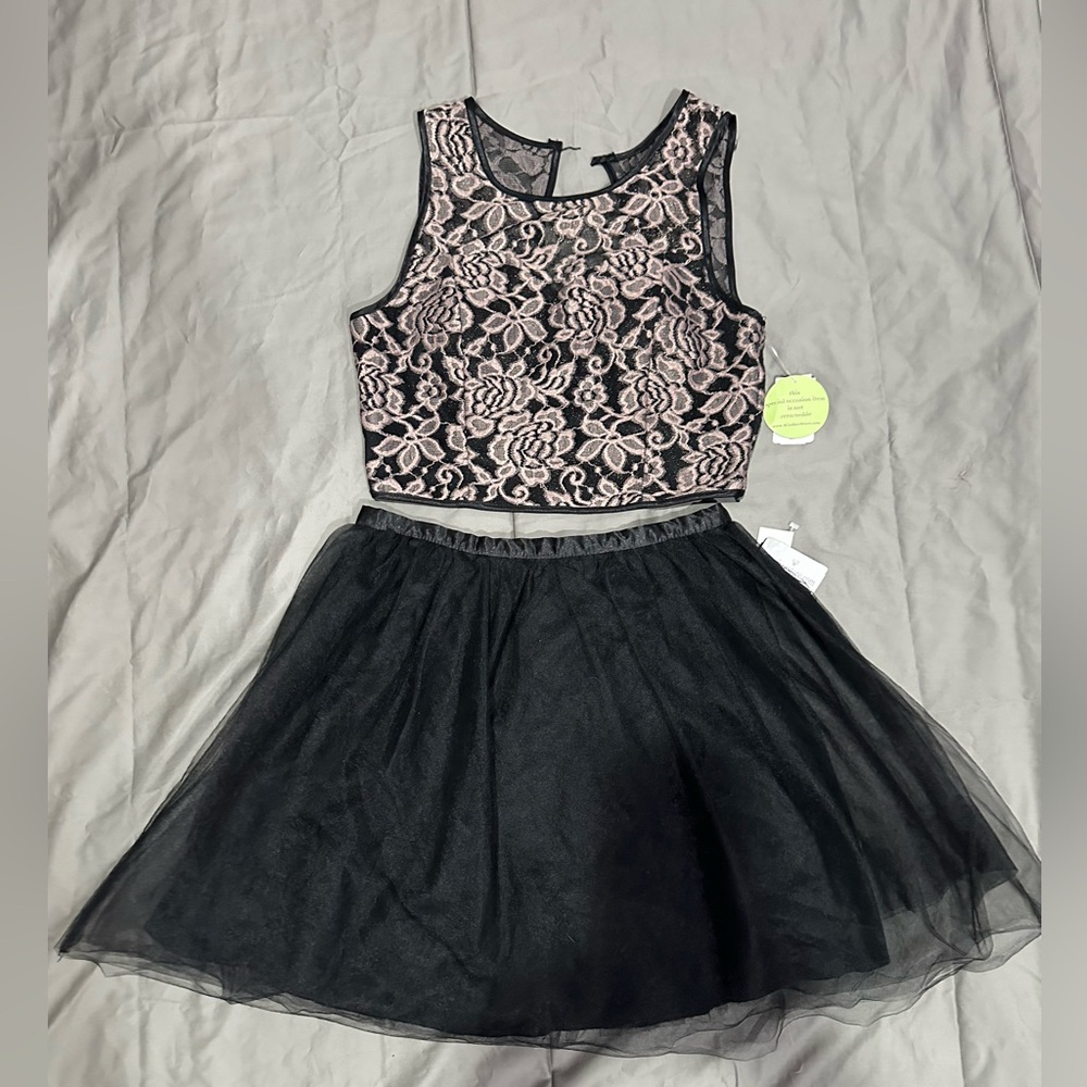 Windsor Black Lace Crop Top and Skirt Set